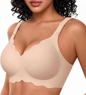 OEAK Women Bras No Underwire Scalloped Push Up Buttery Soft Tshirt Bra Seamless Full Coverage Convertible Everyday Bra