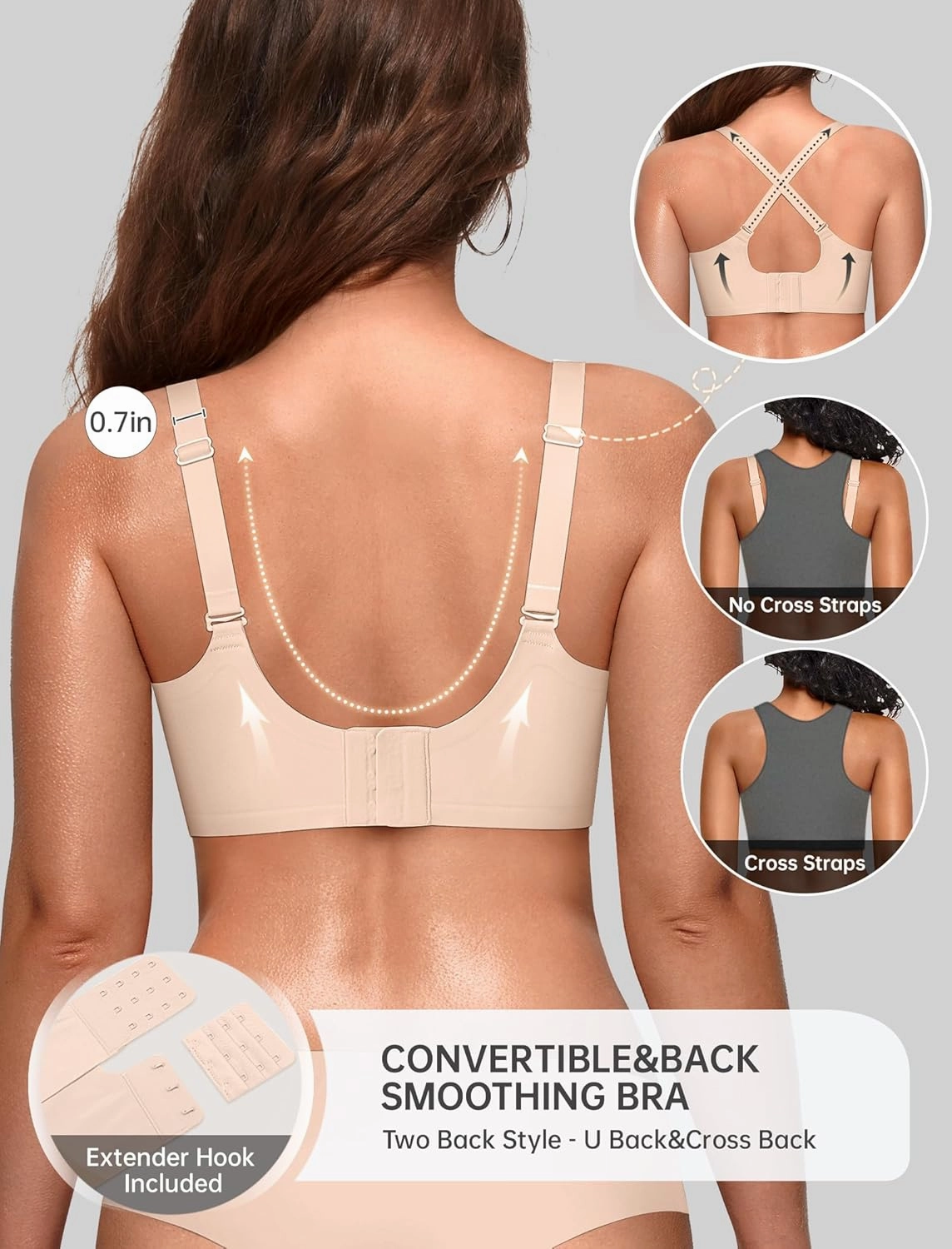 OEAK Women Bras No Underwire Scalloped Push Up Buttery Soft Tshirt Bra Seamless Full Coverage Convertible Everyday Bra