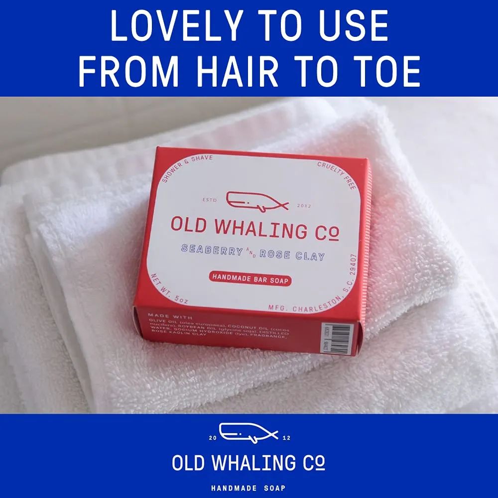 Old Whaling Co Seaberry and Rose Clay Handmade Bar Soap 4 Pack – Face, Hand and Body Wash - Moisturizing Olive Oil Bath Soap – Raspberry, Orange, Plum and Vanilla Scent, 5 oz Each