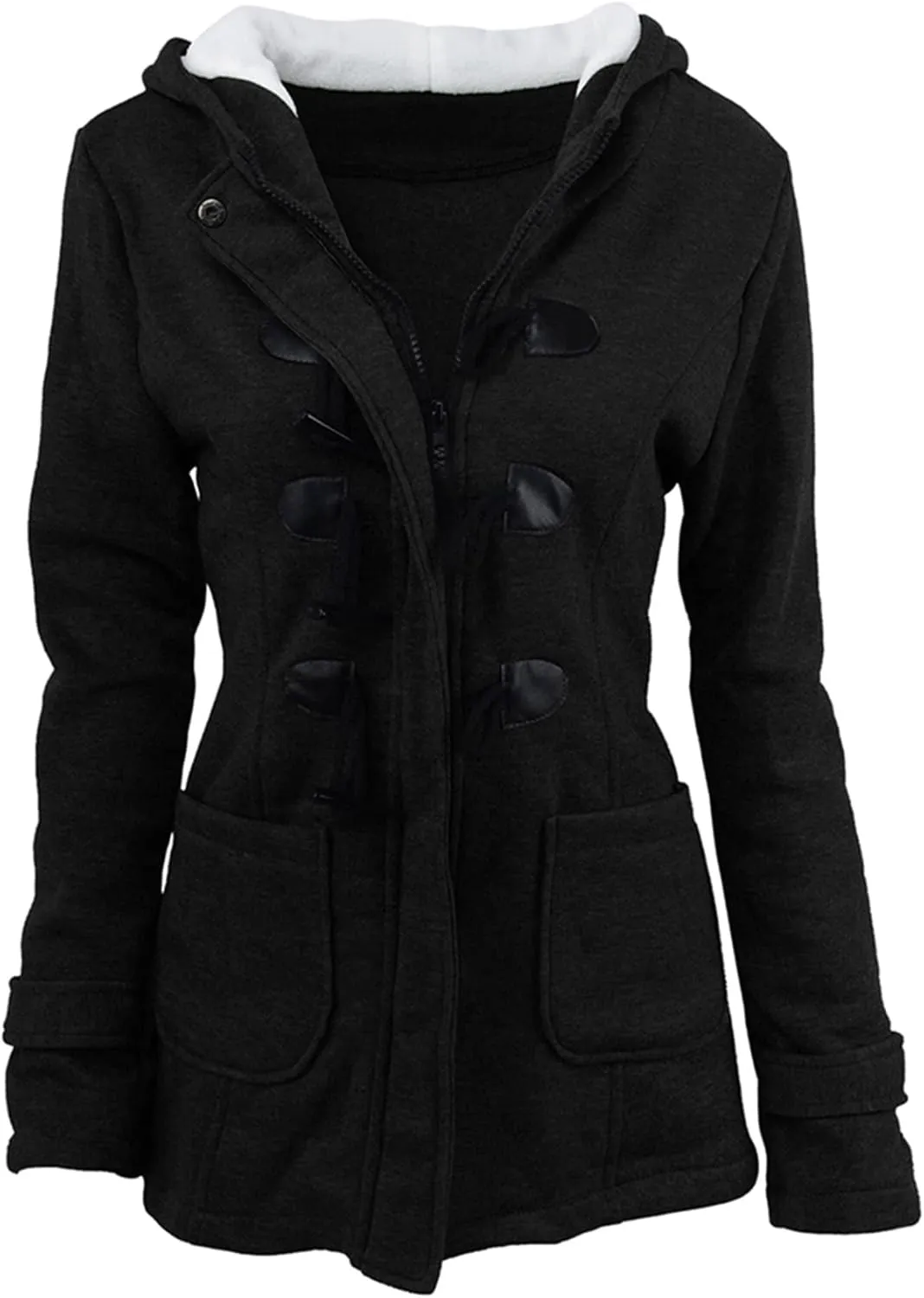 OMZIN Women Classic Hooded Coat Winter Casual Outerwear Fleece Lined Pockets