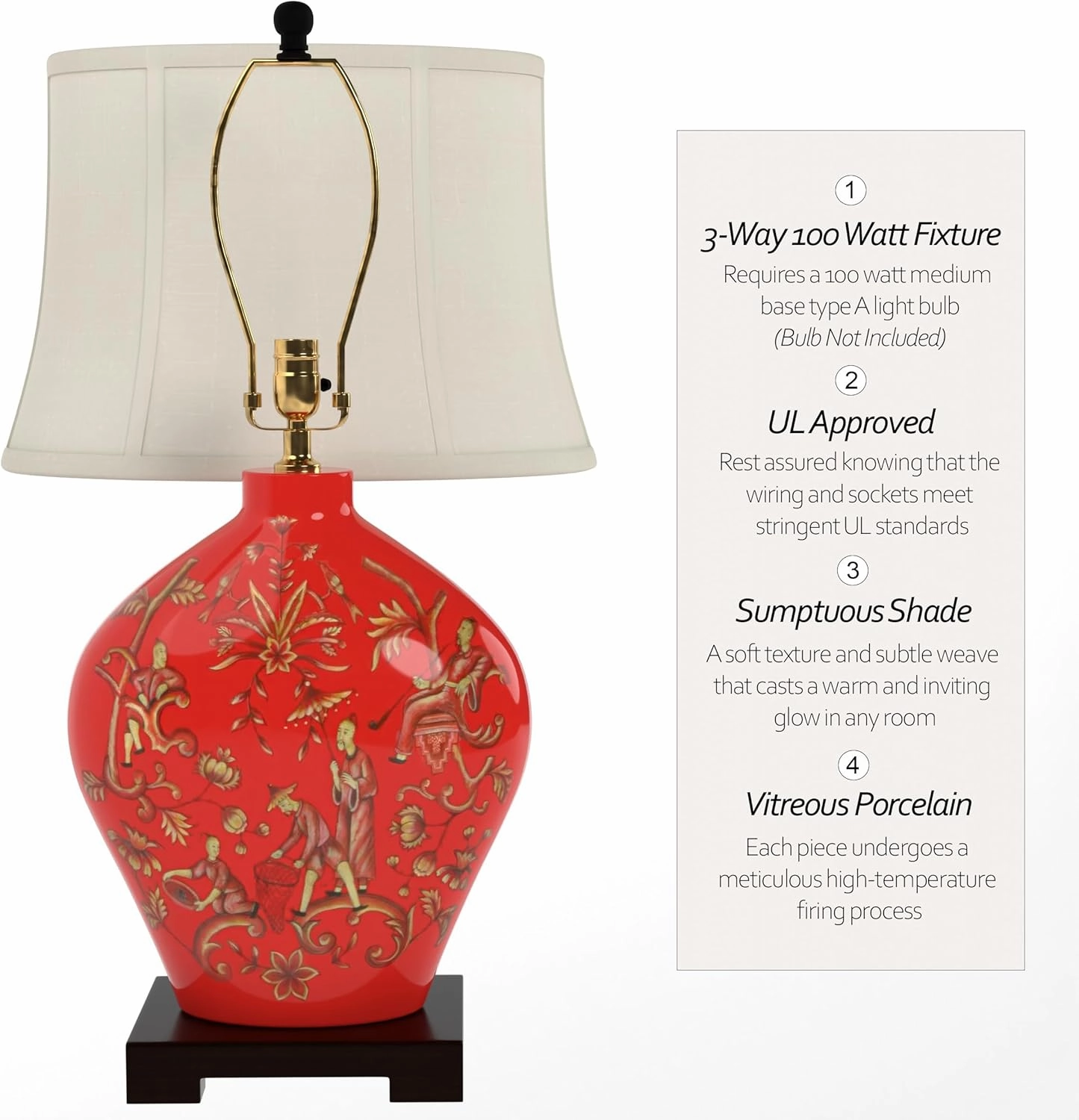 Oriental Furniture 27" Fruitful Harvest Porcelain Lamp, Red