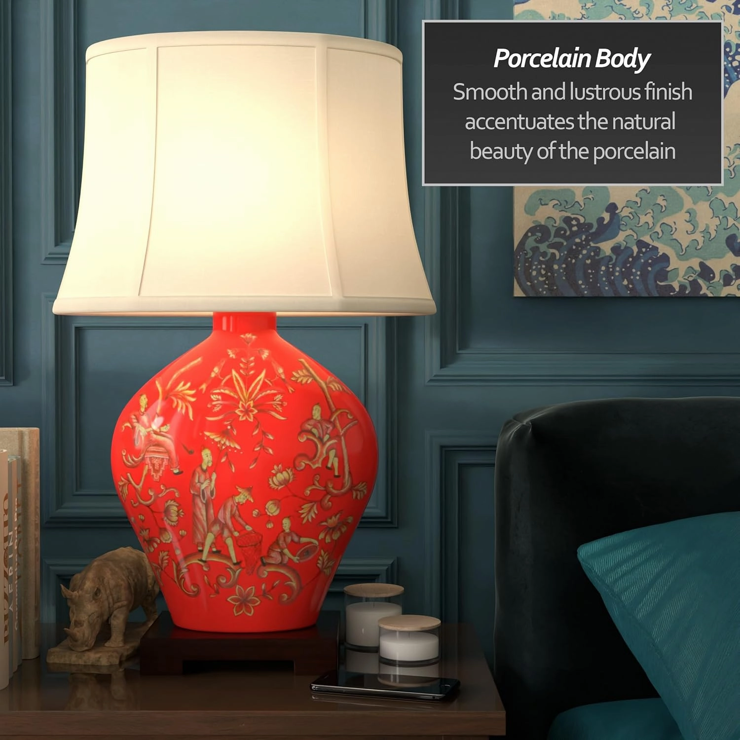 Oriental Furniture 27" Fruitful Harvest Porcelain Lamp, Red