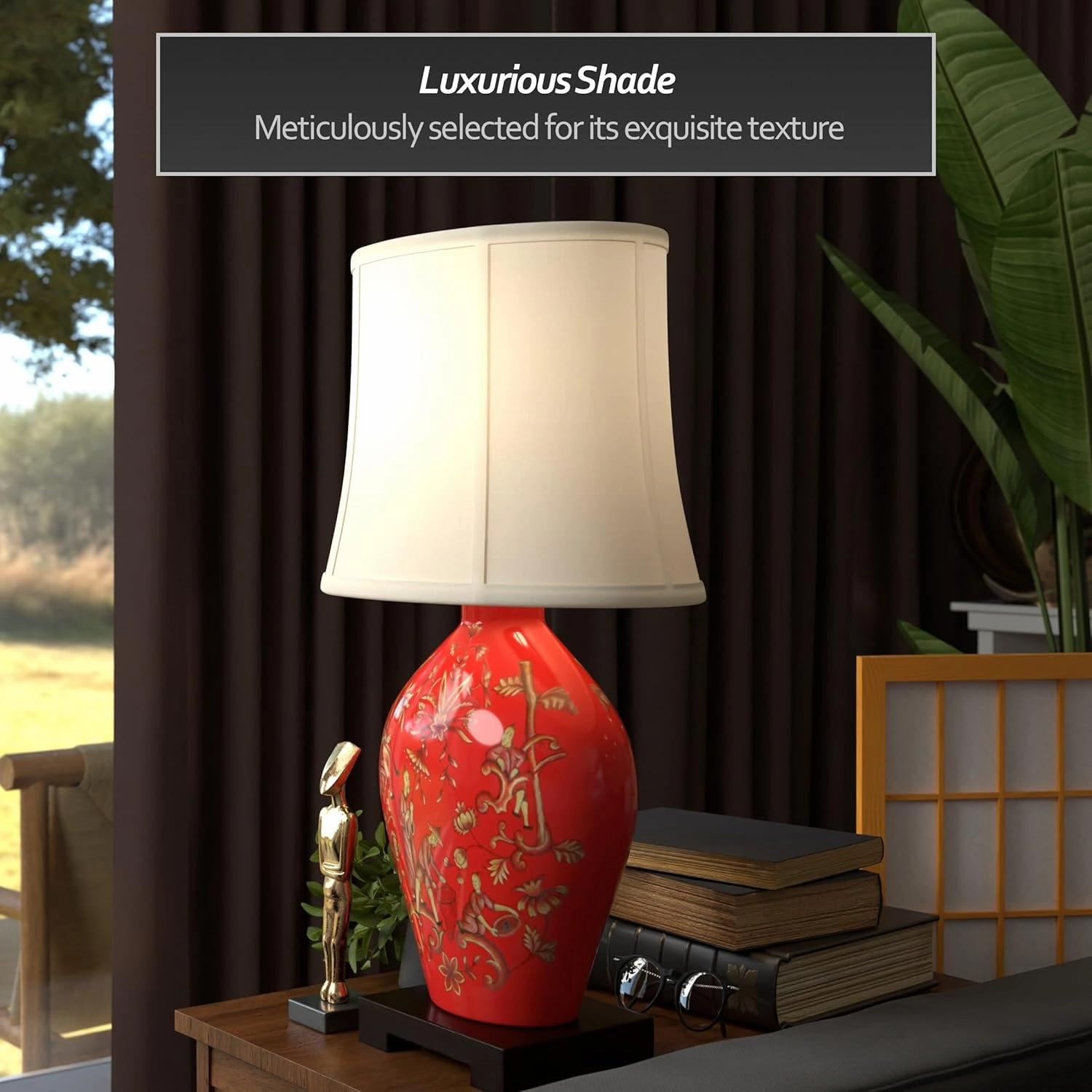 Oriental Furniture 27" Fruitful Harvest Porcelain Lamp, Red