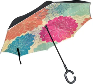 Oyihfvs Double Layer Inverted Umbrella, With C-Shaped Handle Windproof UV Proof Durable Parasol, For Men Women Outdoor Folding Rain Sun