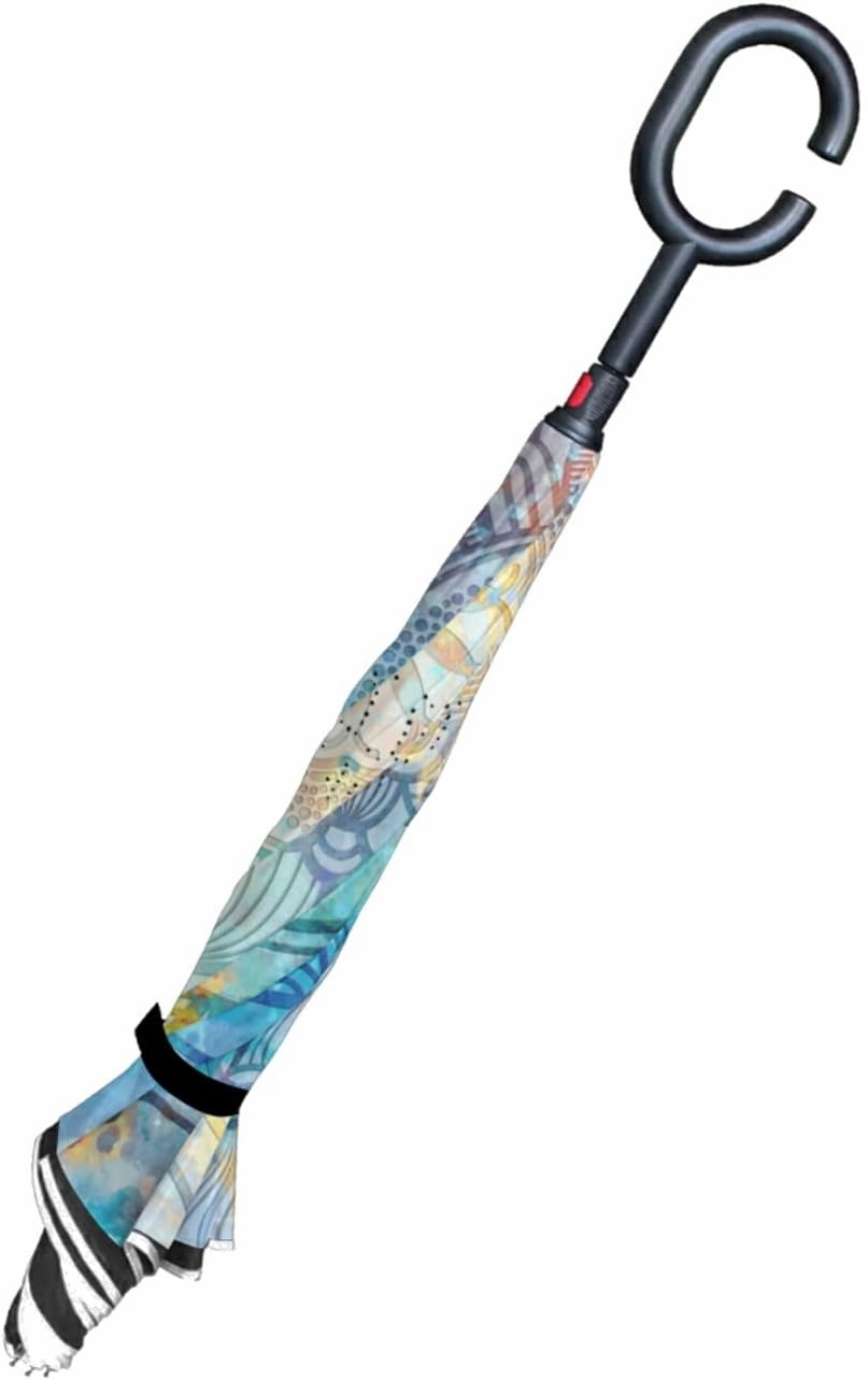 Oyihfvs Double Layer Inverted Umbrella, With C-Shaped Handle Windproof UV Proof Durable Parasol, For Men Women Outdoor Folding Rain Sun