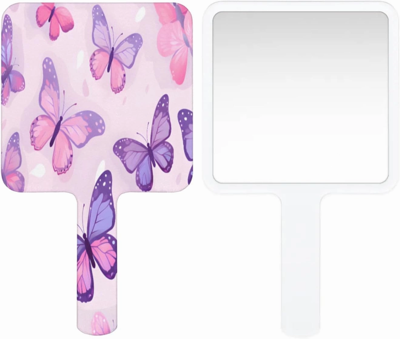 Pardick Compact Round Handheld Travel Mirror - 6.7x3.95 Inches, Ultra-Portable & Crystal-Clear, Cute Stuff for Women, Purple Butterflies Makeup Mirror