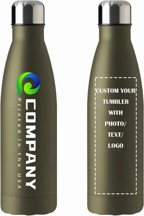 Personalized 17oz Insulated Water Bottle, Double Wall Stainless Steel Water Bottle Leak-Proof Thermos, Reusable Water Bottle for Sports & Travel, Army Green, 1 Pack