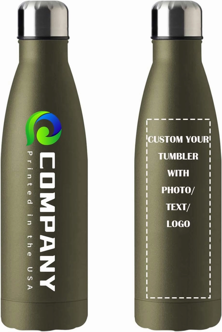 Personalized 17oz Insulated Water Bottle, Double Wall Stainless Steel Water Bottle Leak-Proof Thermos, Reusable Water Bottle for Sports & Travel, Army Green, 1 Pack