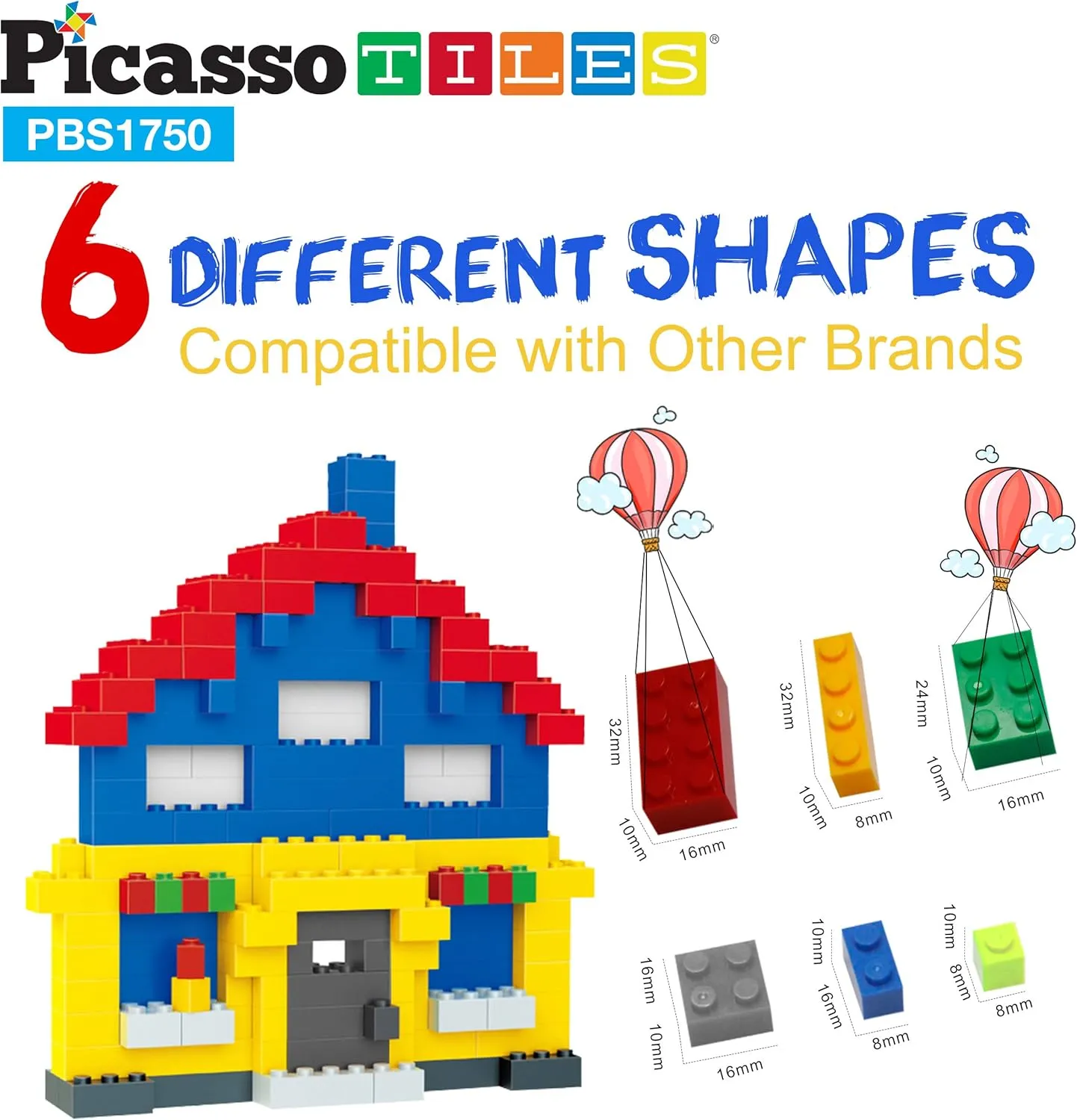 PicassoTiles 1750 PCS Building Block Tiles Creative Shapes to Enhance Imaginative Play Unique Set to Build Houses Numbers Animals and More Vibrant STEM Toys Washable for Learning Education Ages 3 