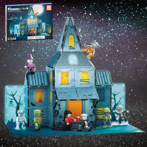 PicassoTiles Haunted House Theme Magnet Tile Building Blocks 8 Action Figures Magnetic Construction Toy Double Sided Printing Education STEM Learning Playset Halloween Adventure Kid Ages 3  PTQ03