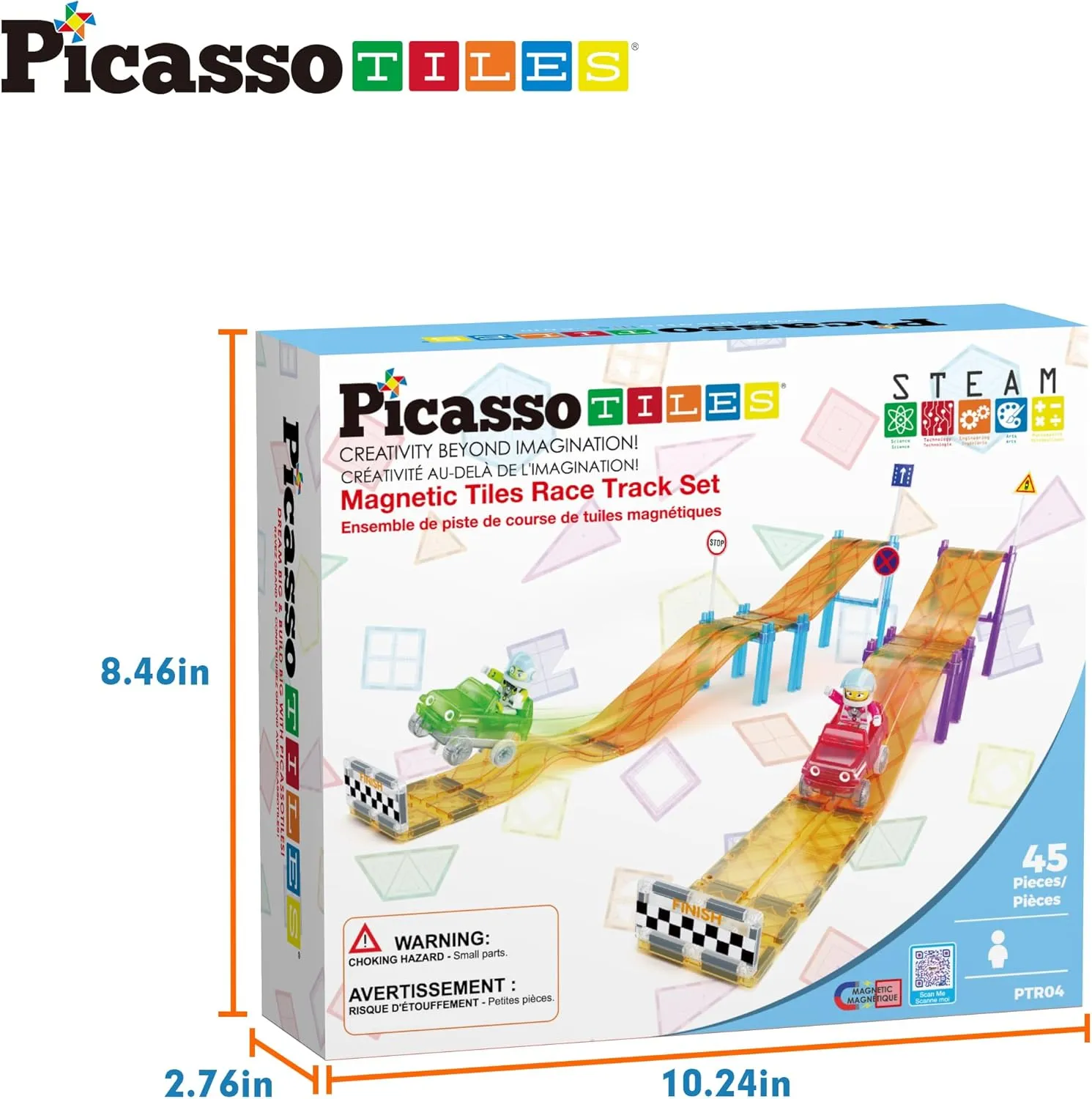 PicassoTiles Magnetic Race Track Car Slide Magnet Building Blocks Tiles Sensory Toys for Kids Toddlers Include Trucks Character Action Figures STEM Learning Kit Races School Age 3  year Old Boys Girls