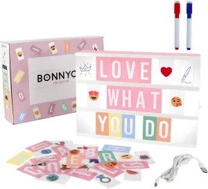 Pink Cinema Light Box with 400 Letters, Emojis, 2 Markers - BONNYCO | Led Light Box Home Office & Room Decor | Cinema Led Sign Letters Board Gifts for Women and Girls Christmas Birthdays | Pink Decor
