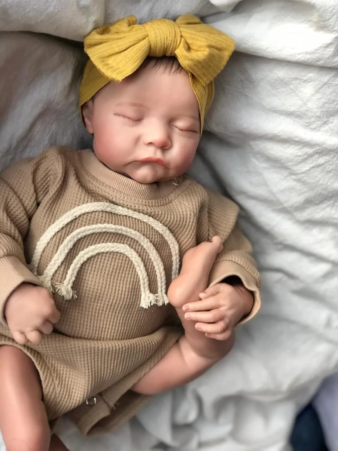 Pinky Reborn 19" Lifelike Sleeping Newborn Doll, Soft Silicone Handmade Toy for Kids Birthday