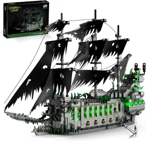 Pirate Flying Ship Mini Building Blocks Set with Light, Ghost Ship Dutchman Model Ship Boat, Toy Building Set for Adults, Christmas Birthday Gift for Boys Teens 14 (1573 PCS)
