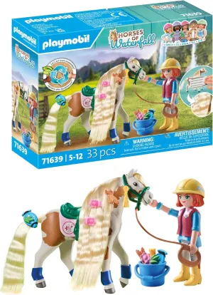 PLAYMOBIL Horses of Waterfall 71639 Ellie & Horse with Crepe Iron, Includes Hair Accessories for Creative Hairstyles and Two Real Silicone Bracelets, Sustainable Toy for Children from 5 Years