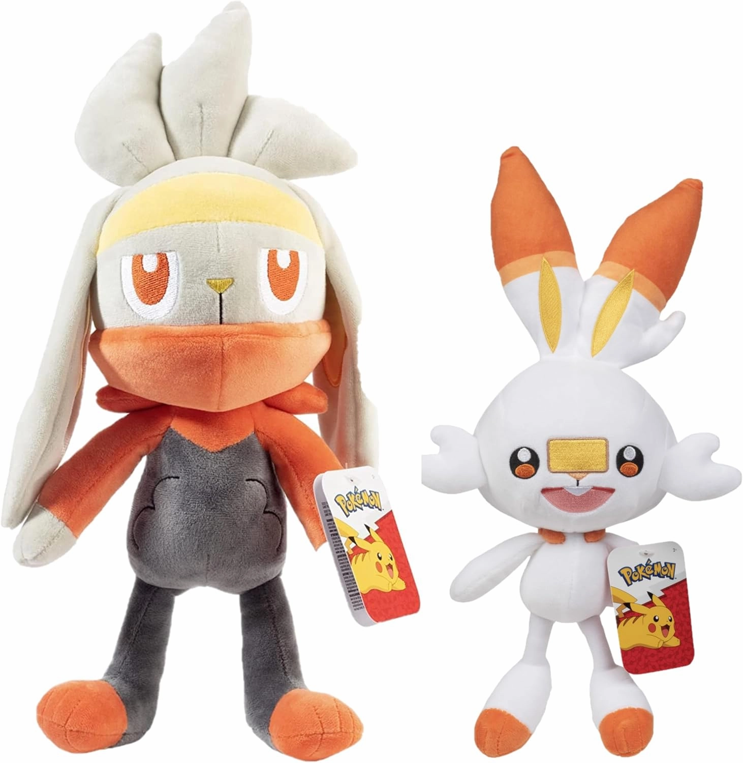 Pokemon 12" Raboot & 8" Scorbunny Plush Stuffed Animal Toys, 2-Pack - Officially Licensed - Sword and Shield Starter Evolution Bunny Figure Set - Gift for Kids, Boys, Girls - 2 