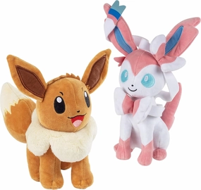 Pokemon 8" Eevee & Sylveon Plush 2-Pack - Eevee Evolution Set - Officially Licensed - Authentic Stuffed Animal Toy Figure - Gift for Kids, Boys, Girls - 2 