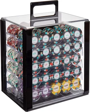 Poker Knights Poker Chips Set - 1000 Heavyweight (13.5-Gram) Clay Composite Chips with Numbers, 10 Acrylic Trays, & Clear Carry Case - Professional Casino Supplies, Kits, Holders, & Storage Container