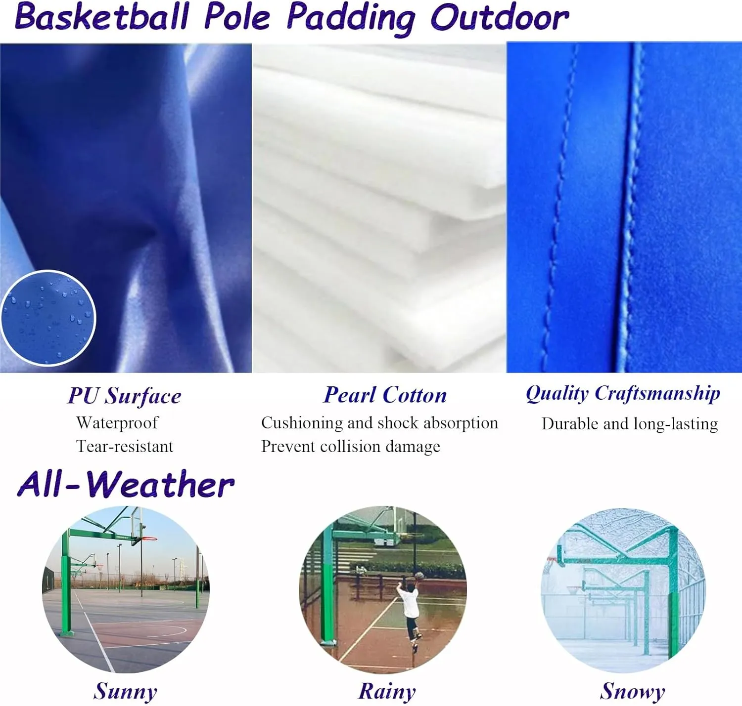 Pole Padding Weather Resistant Basketball Blocking Pad, Basketball Pole Pad for Square Poles, Shock - Absorbing Basketball Hoop Post Pad, Safety Pole Pad(White,15x15cm/6x6in)