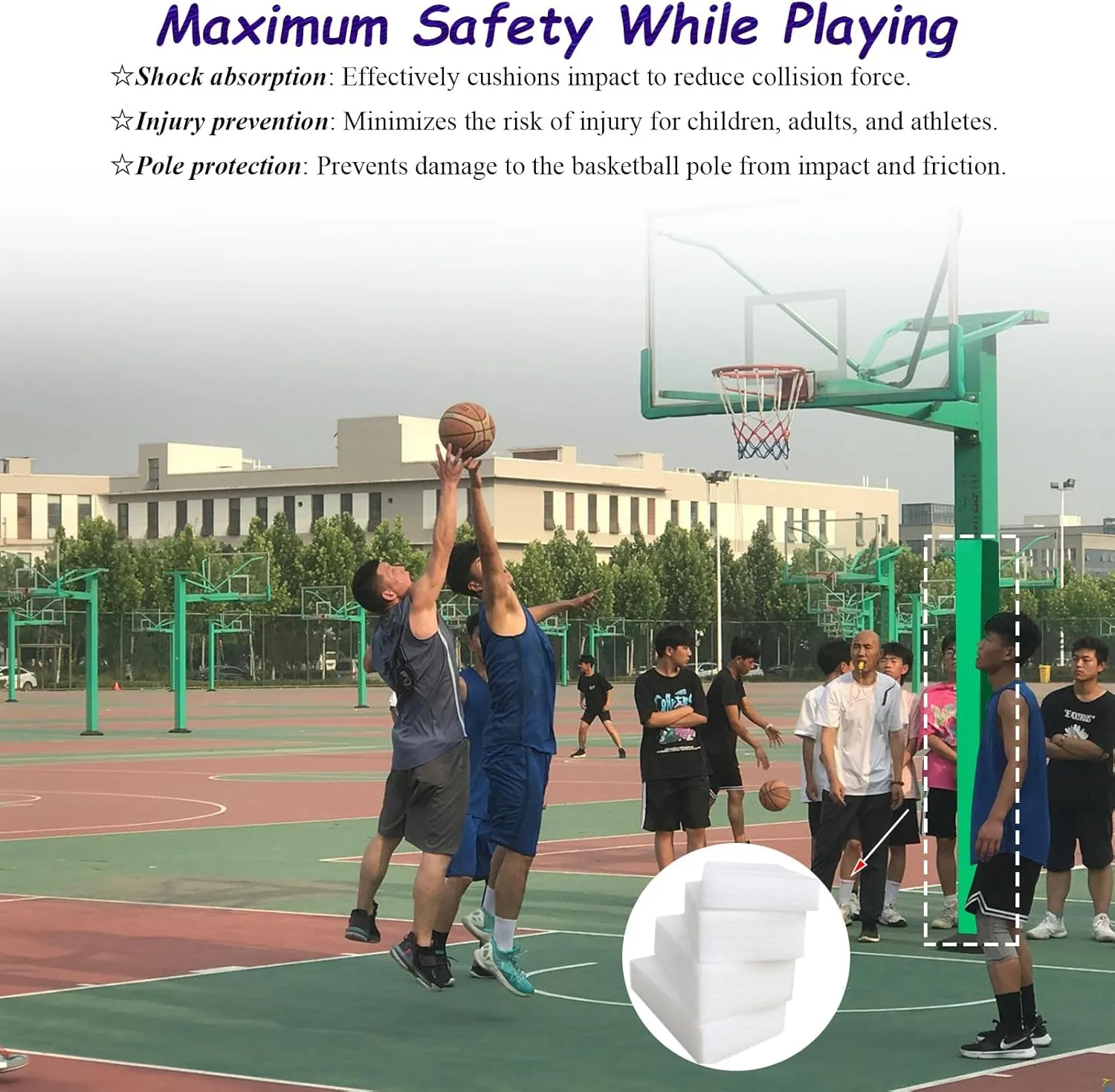 Pole Padding Weather Resistant Basketball Blocking Pad, Basketball Pole Pad for Square Poles, Shock - Absorbing Basketball Hoop Post Pad, Safety Pole Pad(White,15x15cm/6x6in)