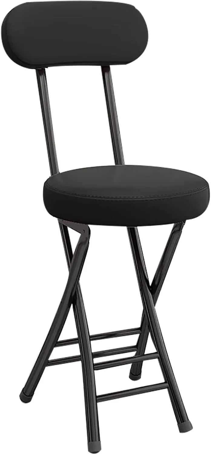 Portable Folding Chairs, Foldable Bar Stool, Folding Chair with Cushioned Padded Leather, for Picnic Garden Party Outdoor(Black)