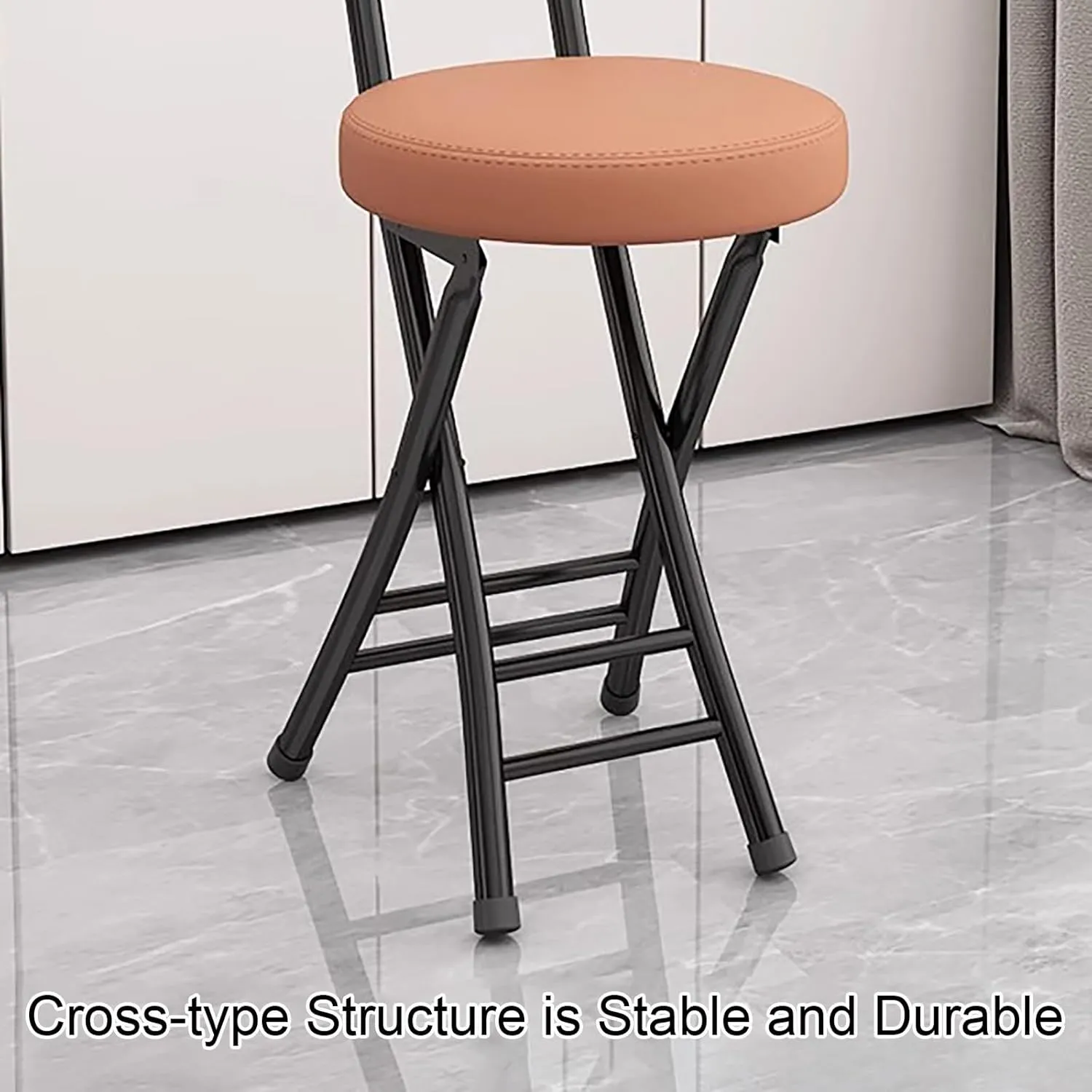 Portable Folding Chairs, Foldable Bar Stool, Folding Chair with Cushioned Padded Leather, for Picnic Garden Party Outdoor(Black)