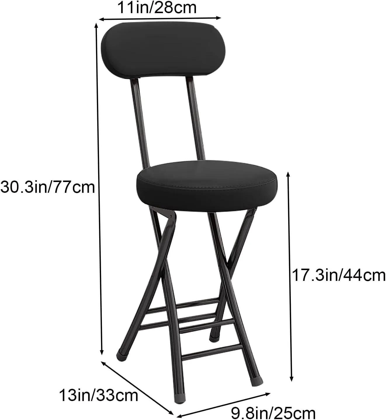 Portable Folding Chairs, Foldable Bar Stool, Folding Chair with Cushioned Padded Leather, for Picnic Garden Party Outdoor(Black)