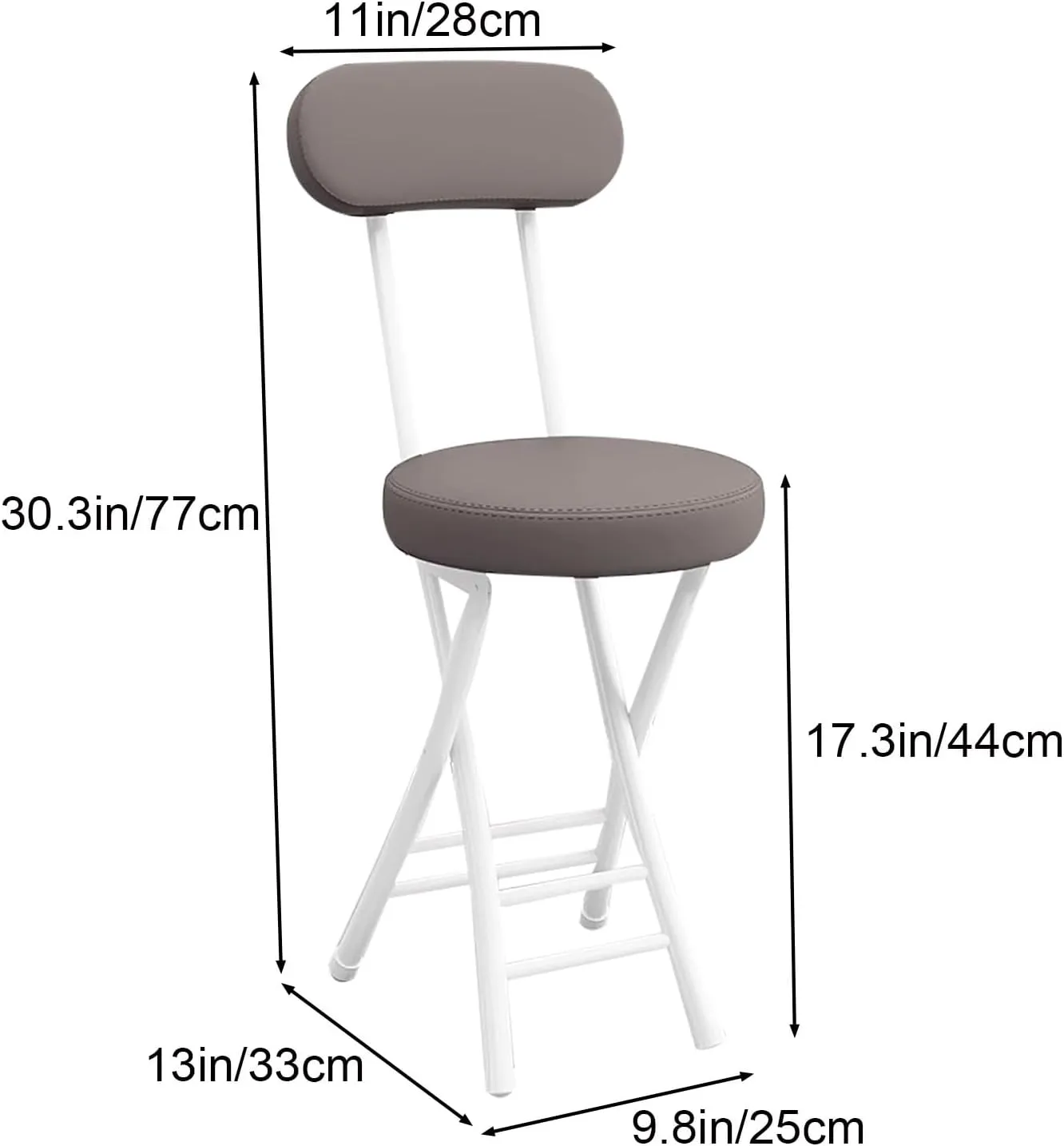 Portable Folding Chairs, Foldable Bar Stool, Folding Chair with Cushioned Padded Leather, for Picnic Garden Party Outdoor(Gray)