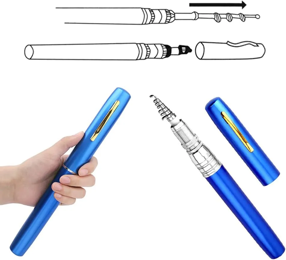 Portable Pen Shape Fishing Rod Telescopic Aluminum Alloy Fishing Pole   Metal Fishing Reel Reel