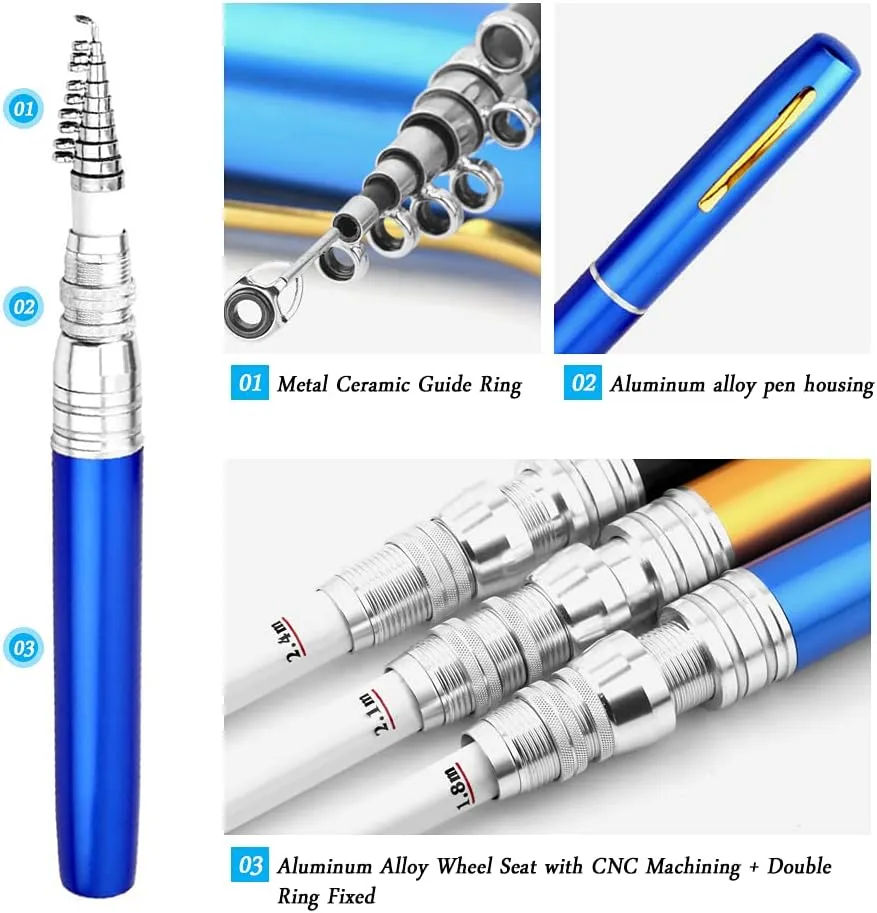 Portable Pen Shape Fishing Rod Telescopic Aluminum Alloy Fishing Pole   Metal Fishing Reel Reel