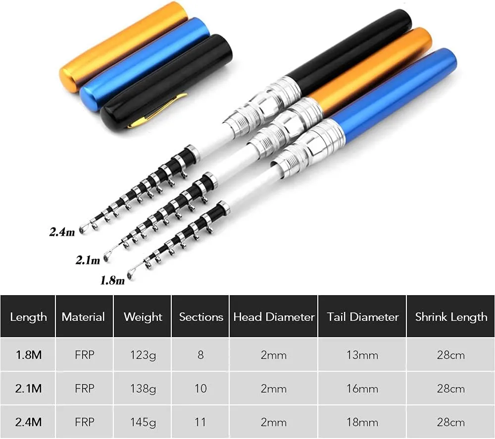 Portable Pen Shape Fishing Rod Telescopic Aluminum Alloy Fishing Pole   Metal Fishing Reel Reel