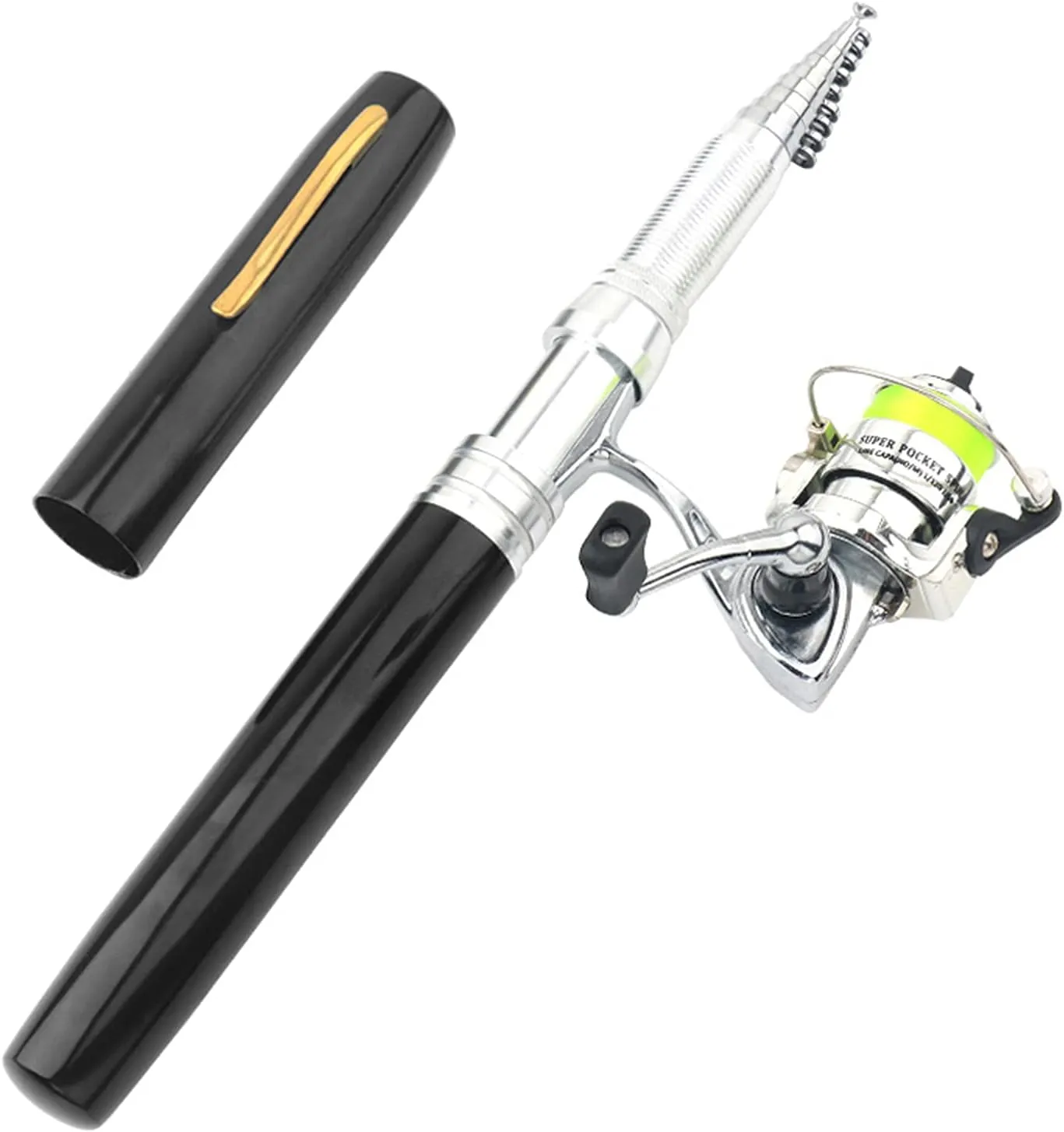 Portable Pen Shape Fishing Rod Telescopic Aluminum Alloy Fishing Pole   Metal Fishing Reel Reel