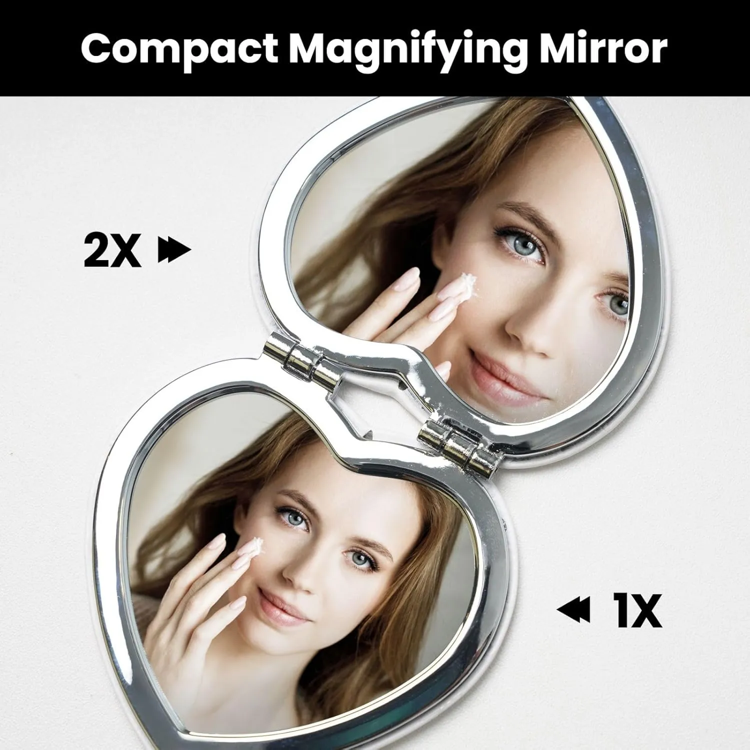 Portable Pocket Makeup Mirror Indoor Cartoon Potted Green Plants Travel Cosmetic Mirror Heart Shape Print Magnifying Compact Mirror for Eyelash