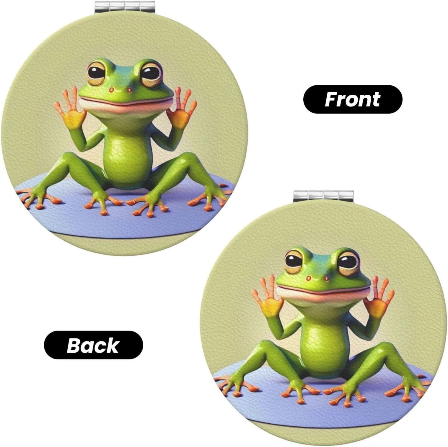 Portable Pocket Makeup Mirror The Funny Frog Doing Yoga Travel Cosmetic Mirror Round Shape Print Magnifying Compact Mirror for Eyelash
