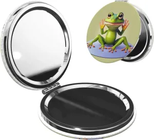 Portable Pocket Makeup Mirror The Funny Frog Doing Yoga Travel Cosmetic Mirror Round Shape Print Magnifying Compact Mirror for Eyelash
