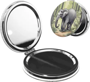 Portable Pocket Makeup Mirror Walking Elephant Travel Cosmetic Mirror Round Shape Print Magnifying Compact Mirror for Eyelash