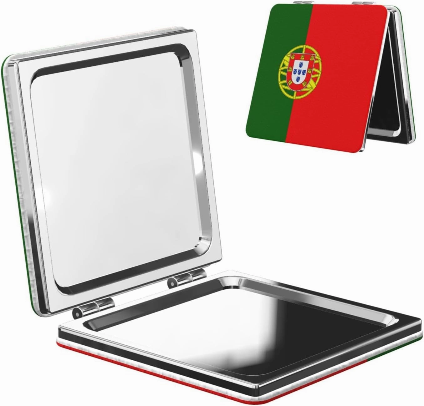 Portuguese Flag Makeup Mirror Portable Folding Mini Mirror Double Sided Travel Makeup Mirror Square Handheld Pocket Mirror