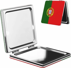 Portuguese Flag Makeup Mirror Portable Folding Mini Mirror Double Sided Travel Makeup Mirror Square Handheld Pocket Mirror
