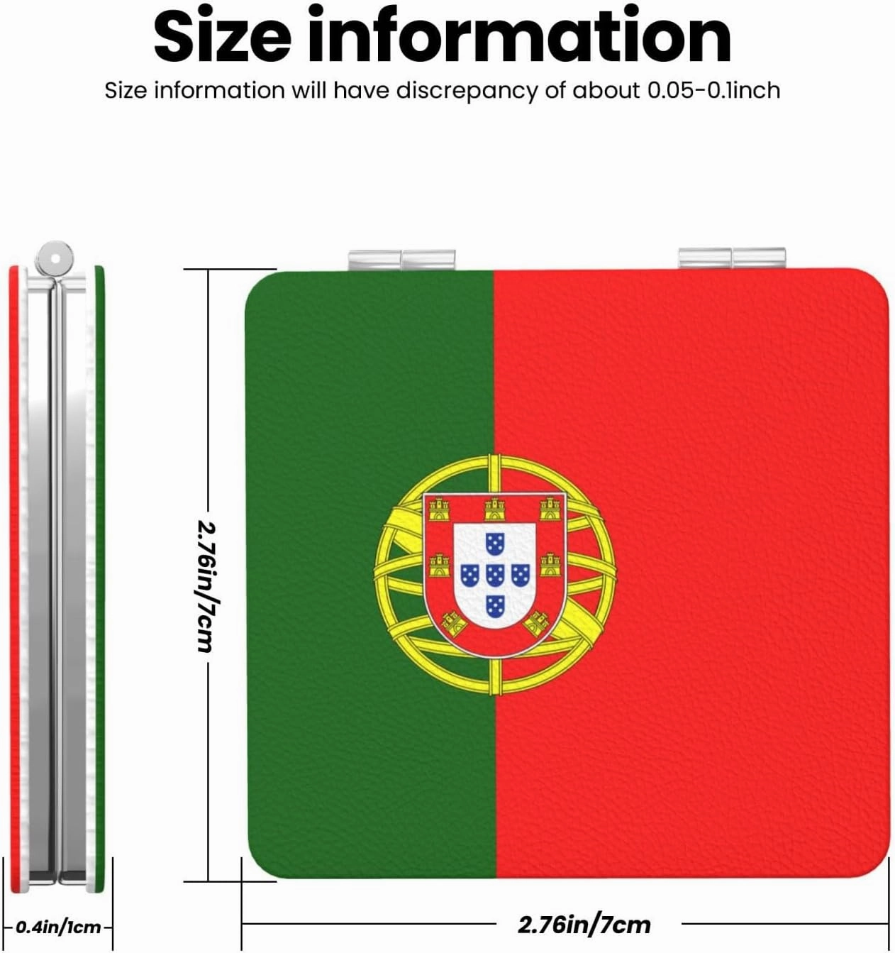 Portuguese Flag Makeup Mirror Portable Folding Mini Mirror Double Sided Travel Makeup Mirror Square Handheld Pocket Mirror