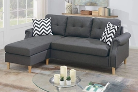 Poundex F6459 Gray Modern Style Reversible Sectional Sofa with Chaise, Grey