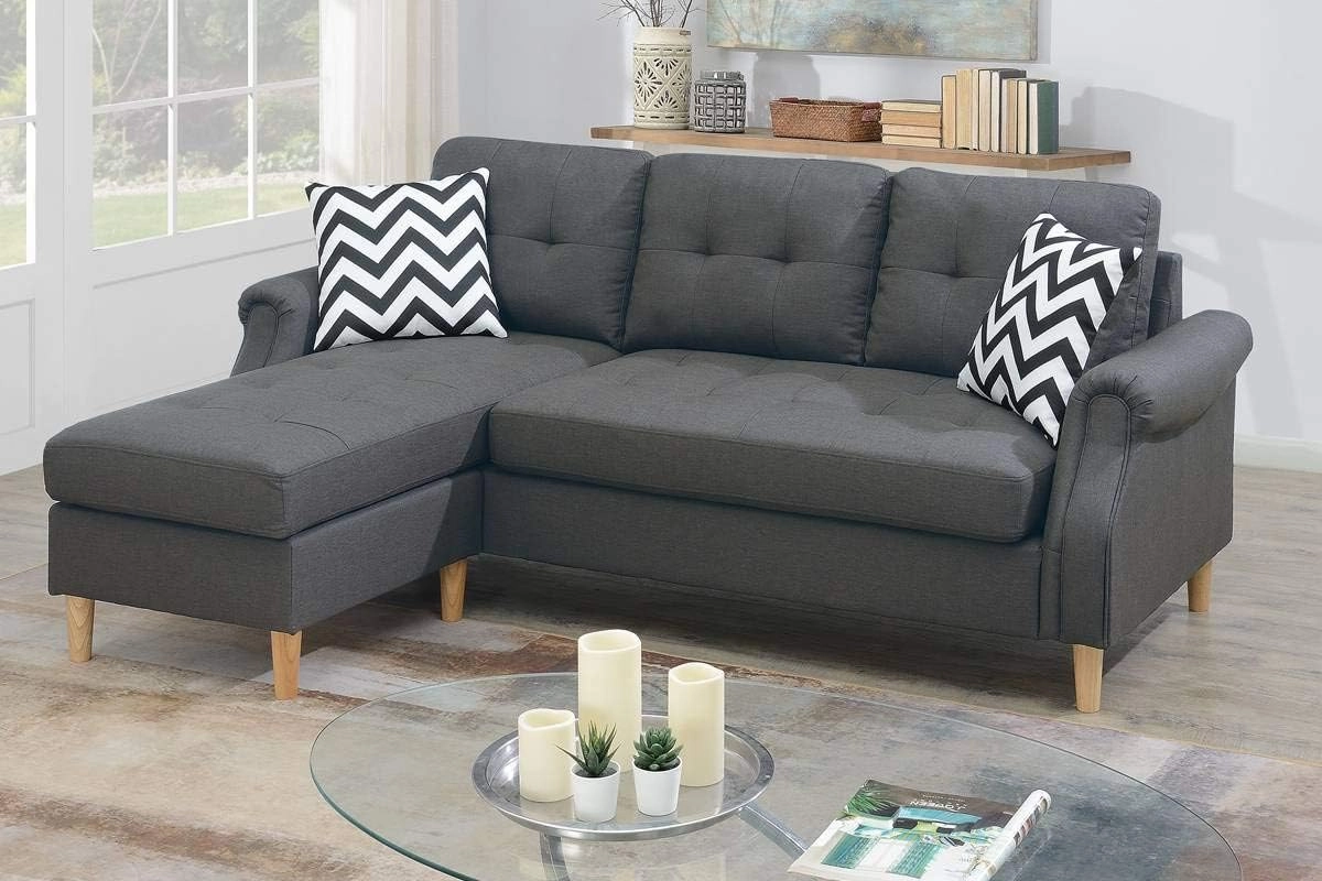 Poundex F6459 Gray Modern Style Reversible Sectional Sofa with Chaise, Grey