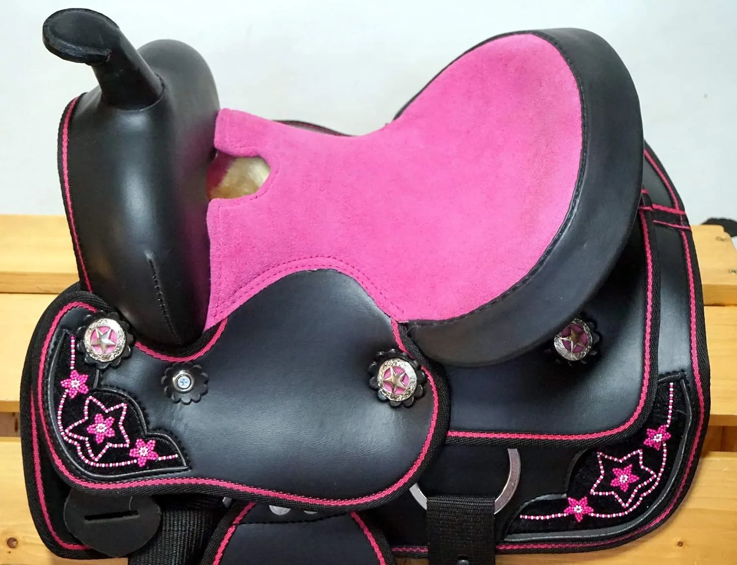 Premium Synthetic Western Saddle - 10" to 12" Inch, Durable Comfy Horse Saddle with Tack Set for Pleasure Trail Rides, Horse Riding and Racing Accessories, MO-NO-13