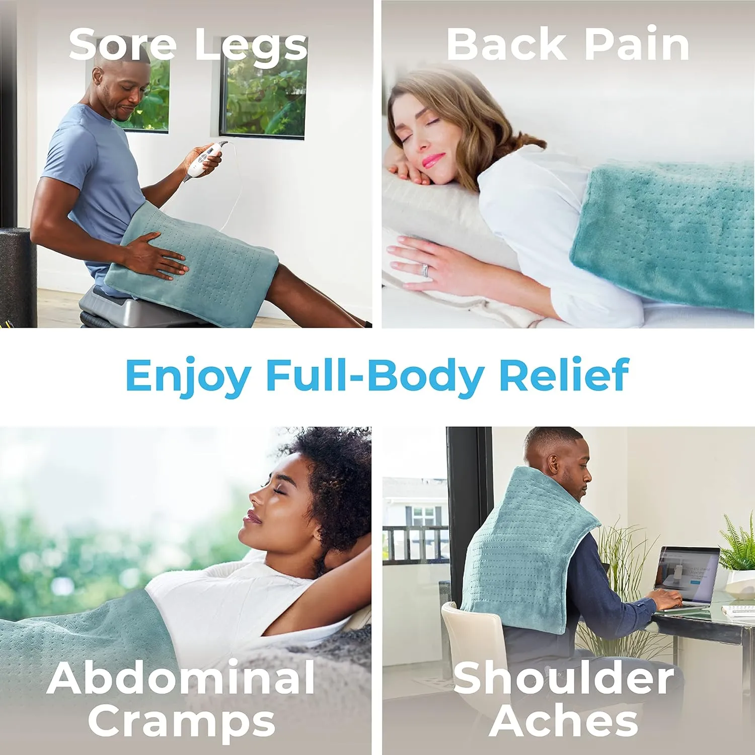 Pure Enrichment PureRelief Ultra-Wide Microplush Heating Pad - 20” x 24” XXL Size & 6 Heat Settings for Temporary Neck, Shoulder & Back Pain Relief - Moist Heat Option & Machine Washable (Sea Glass)