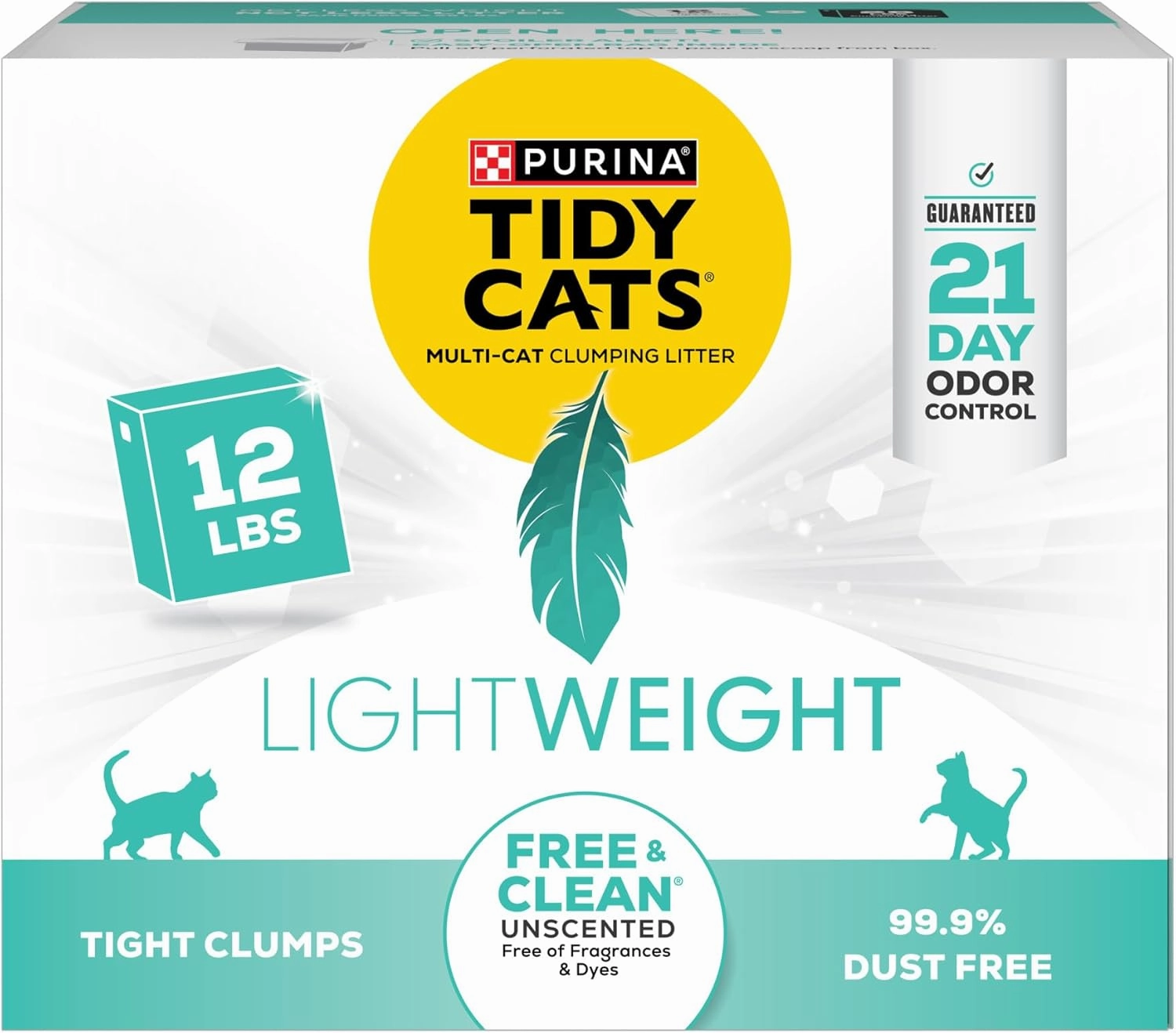 Purina Tidy Cats Low Dust, Clumping Cat Litter Odor Control, Lightweight Free and Clean Unscented, Multi Cat Litter - 12 lb. Box