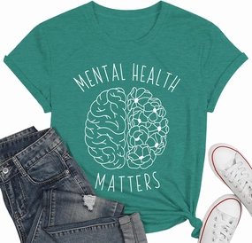 qdl Mental Health Matters Shirt Women Human Brain Illness Awareness Tshirts Therapist Psychologist Short Sleeve