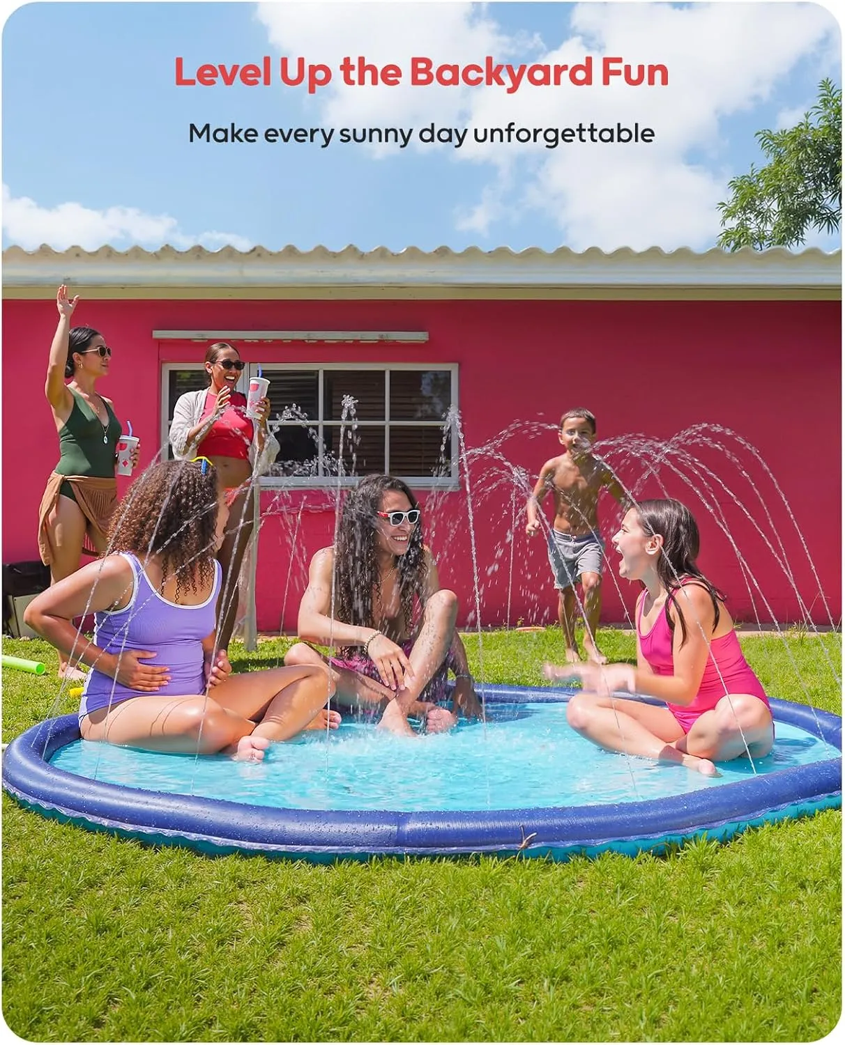 QPAU Splash Pad with Flying Disc for Dogs & Kids – 67" Extra-Thick 0.52mm Non-Slip Sprinkler Pool, Leakproof Water Play Mat for Toddlers, Babies, Pets, Outdoor Summer Toy