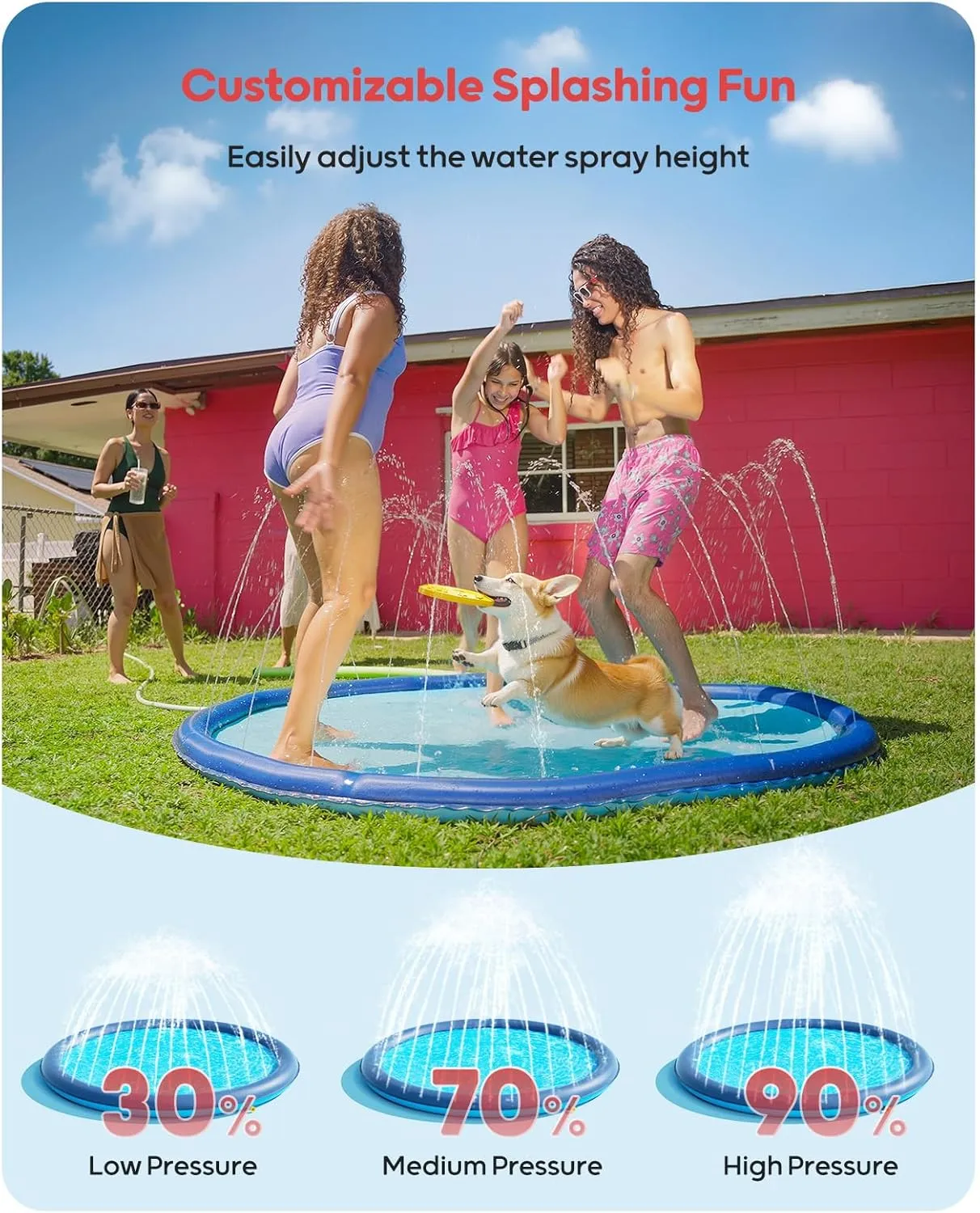 QPAU Splash Pad with Flying Disc for Dogs & Kids – 67" Extra-Thick 0.52mm Non-Slip Sprinkler Pool, Leakproof Water Play Mat for Toddlers, Babies, Pets, Outdoor Summer Toy