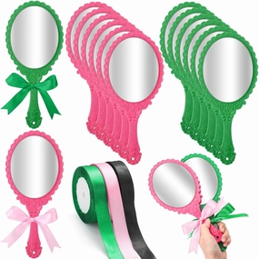 Qunclay 15 Pcs Witch Pink and Green Party Favor Vintage Handheld Mirrors with Ribbons for Woman Gifts Music Movie Witch Princess Birthday Party Decorations