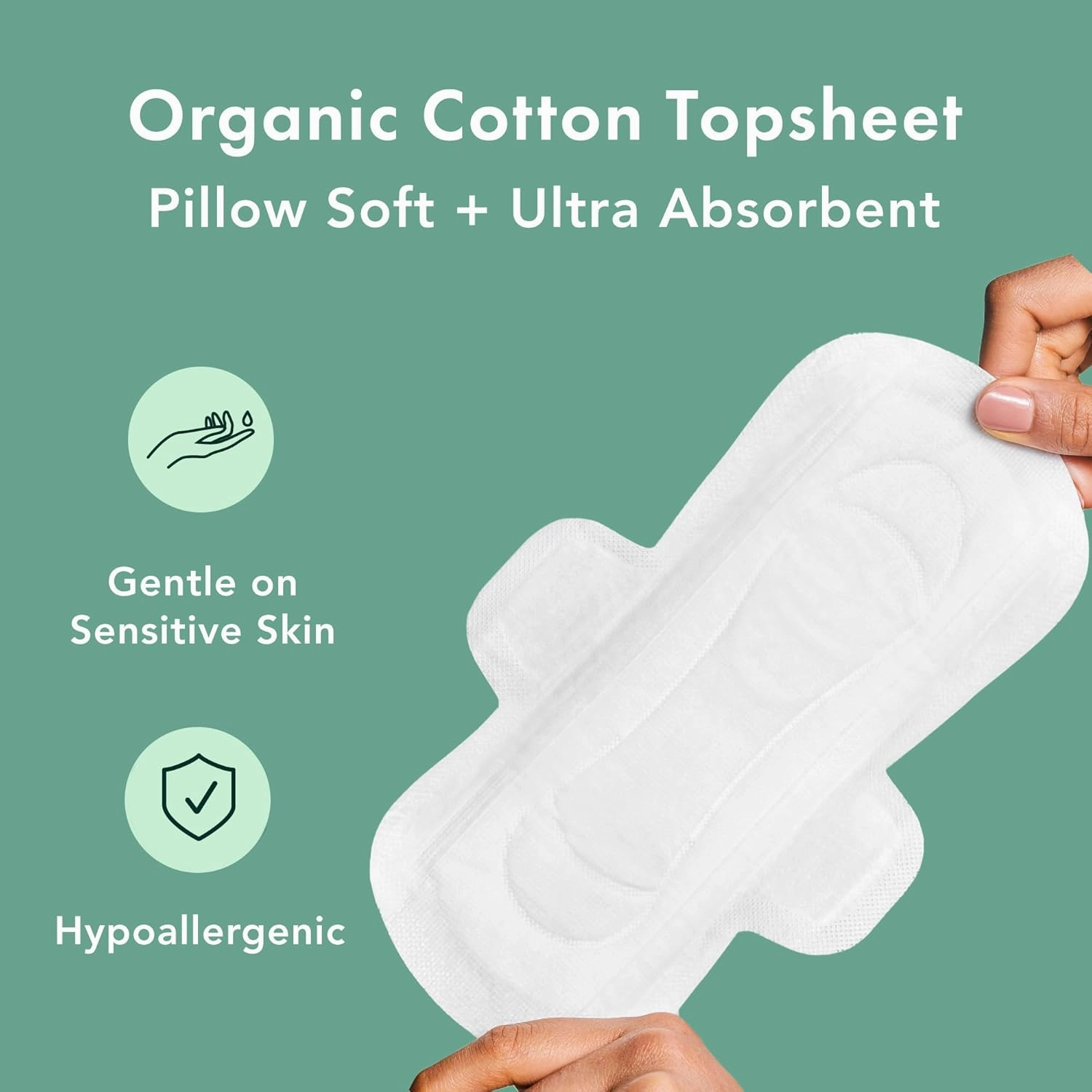 Rael Organic Cotton Cover Pads - Regular Absorbency, Unscented, Ultra Thin Pads with Wings for Women (56 Total)