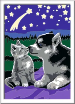 Ravensburger CreArt 27847 Dog and Cat Painting by Numbers from 7 Years, Painting Set with Frame, Brush and Acrylic Paints, Gift for Girls and Boys, Glow in The Dark